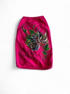 Y2K Christian Audigier Ed Hardy Dog Shirt Hot Pink Tattoo Rose Swallow M
